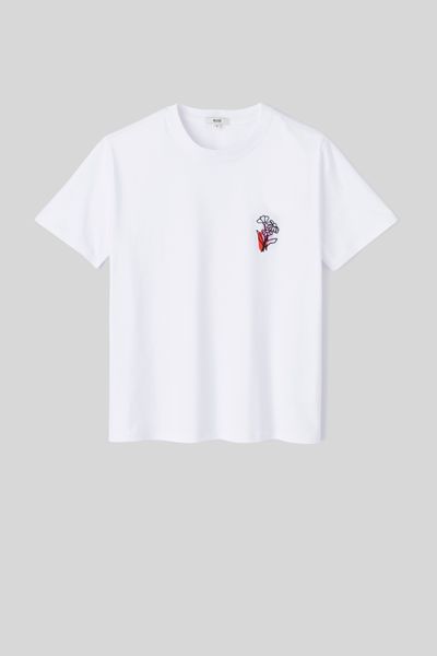 T-shirt broderie poitrine fleurs