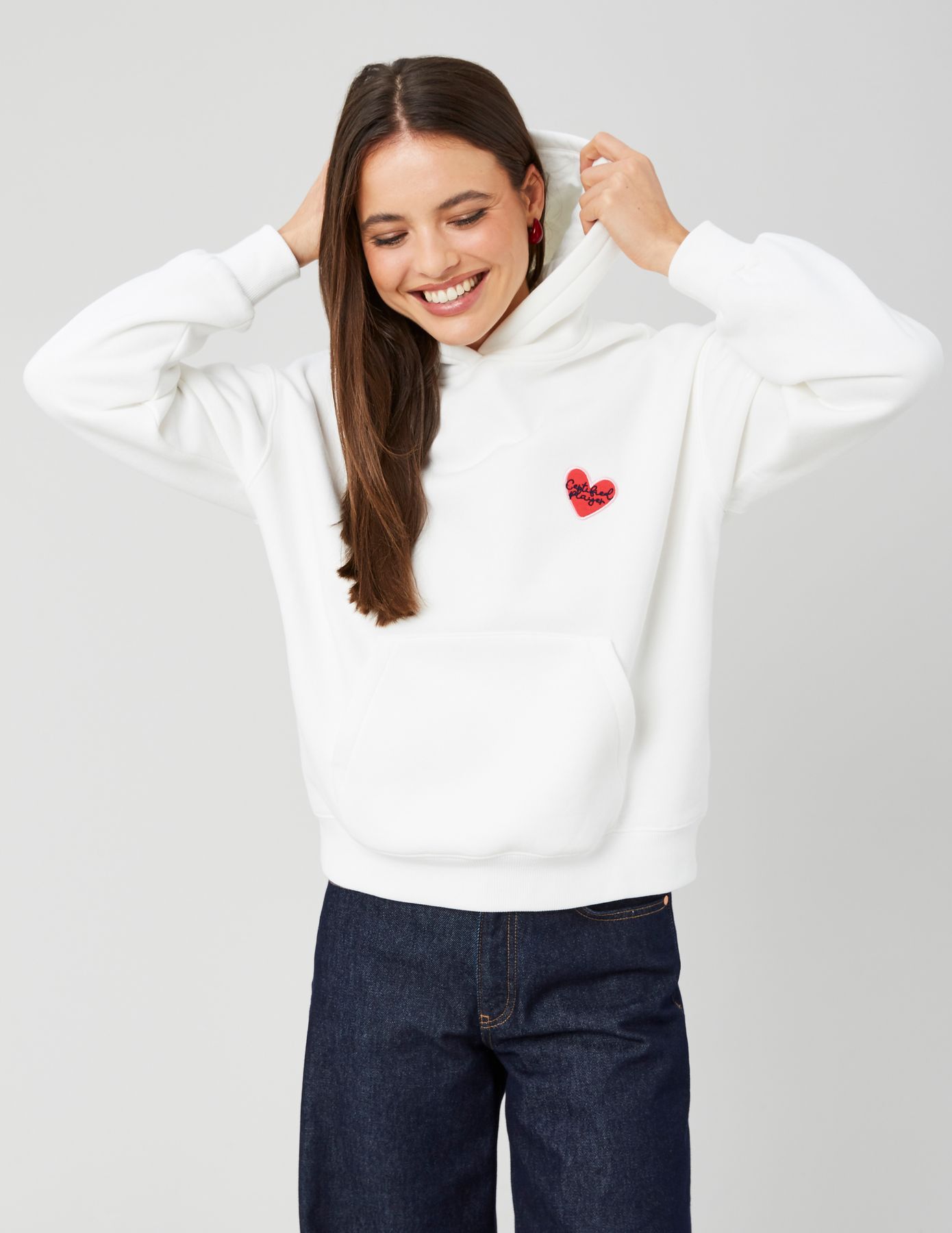 Sweat col capuche imprimé devant / dos