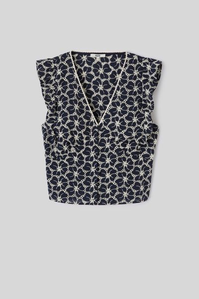 Top &agrave; volants en broderie anglaise