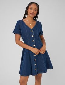 Robe denim boutonn&eacute;e
