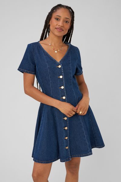 Robe denim boutonn&eacute;e