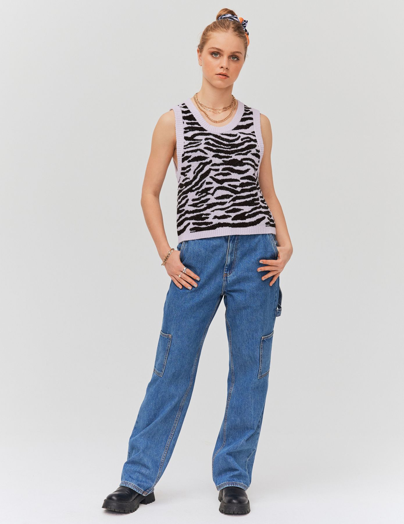 Pull jacquard sans manches
