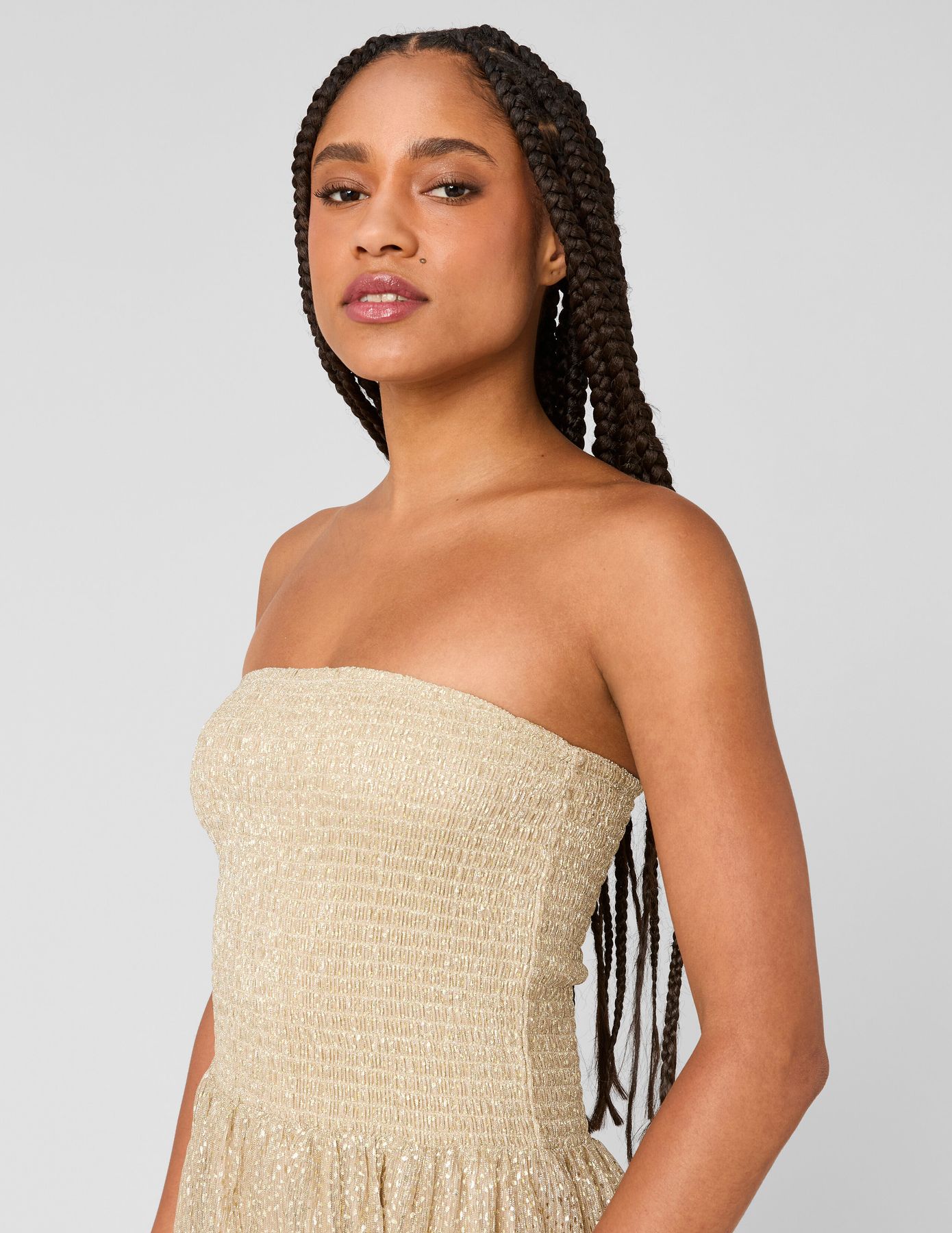 Robe longue bustier brillante