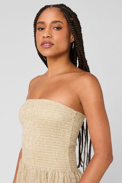 Robe longue bustier brillante