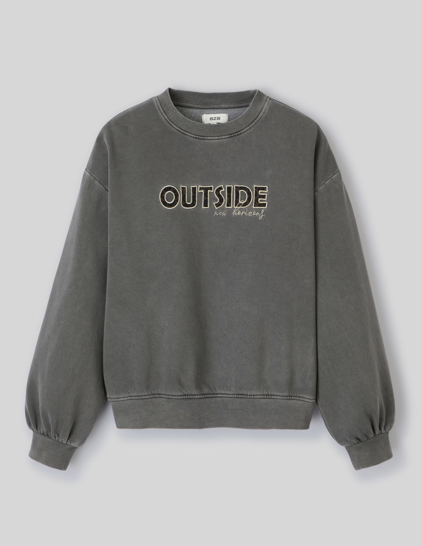 Sweat col rond broderie léopard