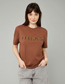T-shirt broderie poitrine léopard