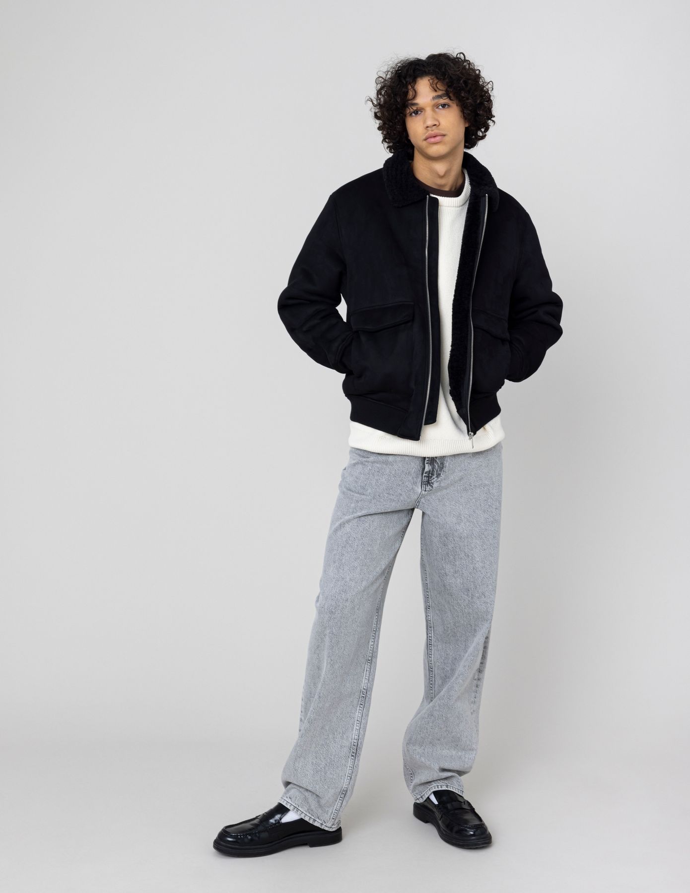 Blouson zipp&eacute; peau retourn&eacute;e