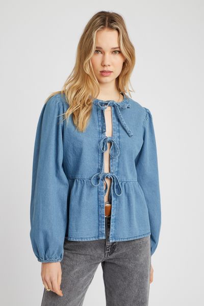 Chemise en denim à nœuds