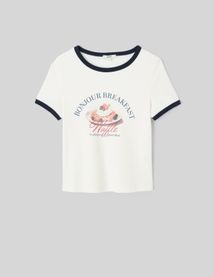 T-shirt imprim&eacute; &agrave; bords contrast&eacute;s