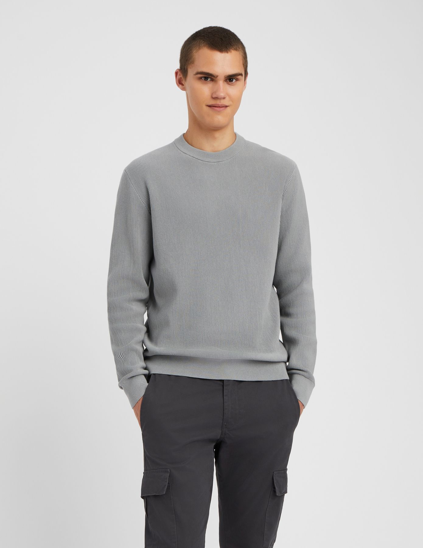 Pull col rond maille c&ocirc;tel&eacute;e