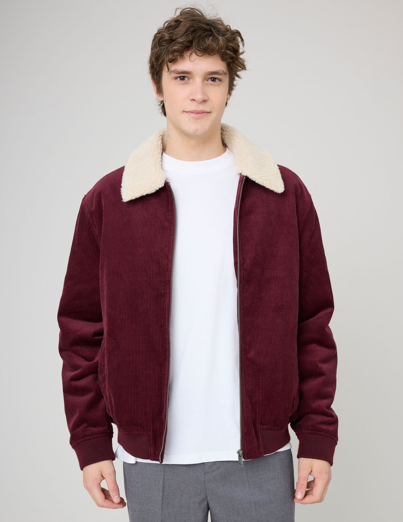 Blouson zippé velours col sherpa