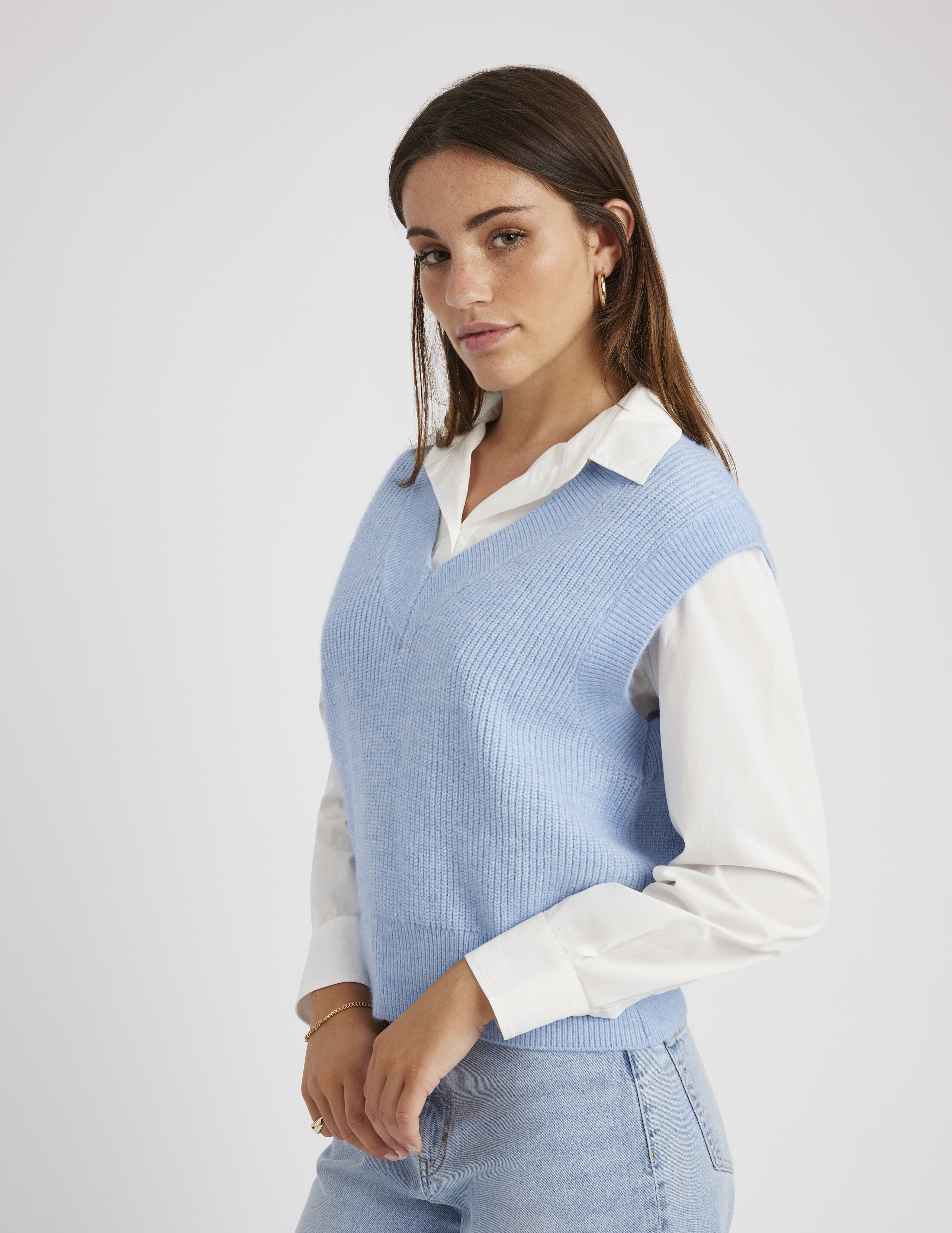 Pull sans manche bleu clearance