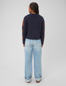 Cardigan jacquard boutonn&eacute;