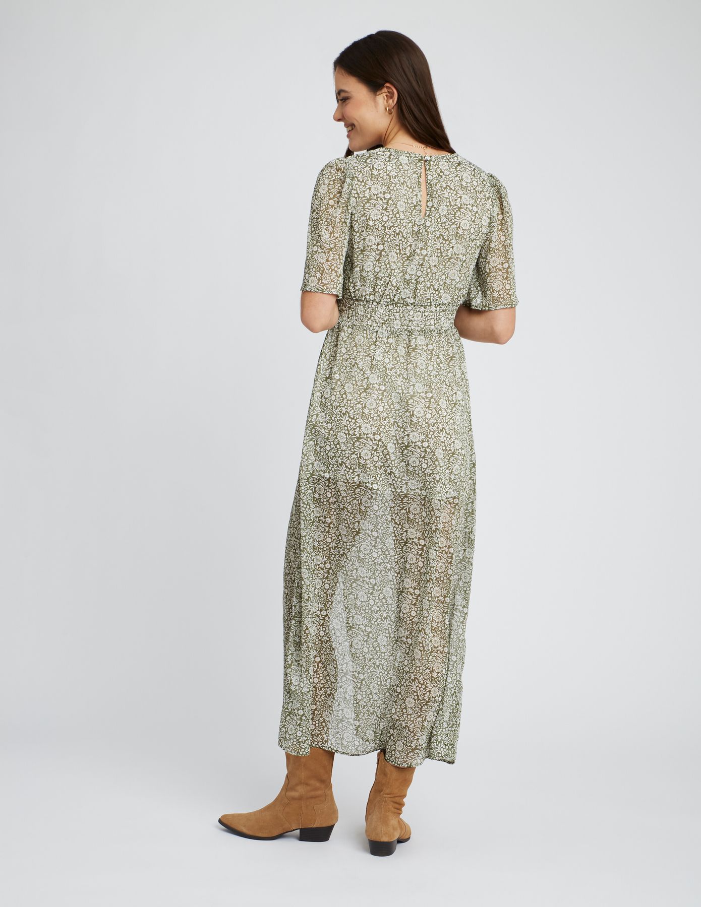Robe longue imprimée en polyester recyclé