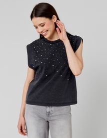 T-shirt sans manches à strass