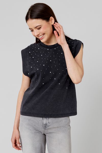 T-shirt sans manches à strass