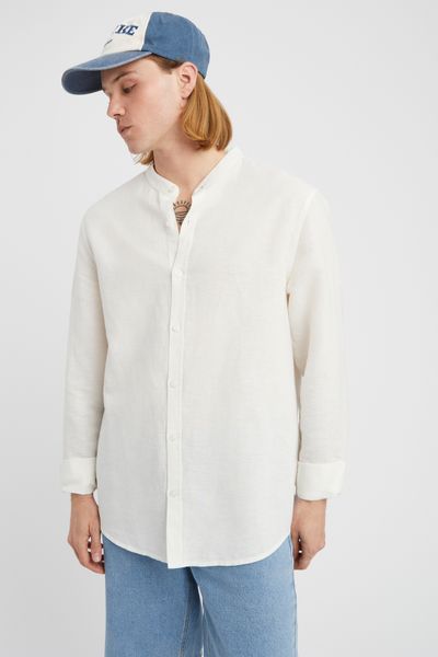 Chemise coton lin col mao