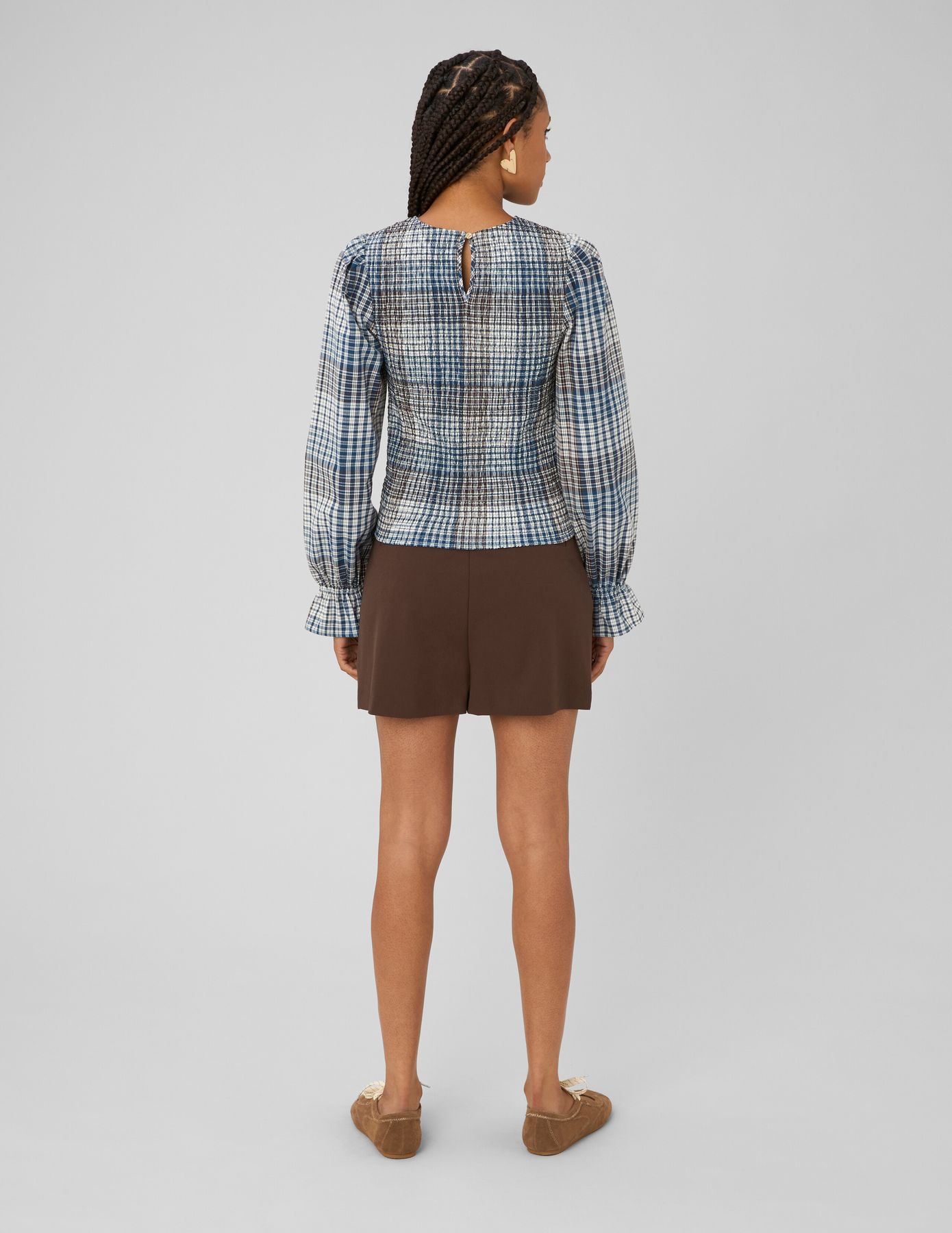 Blouse smock&eacute;e &agrave; carreaux