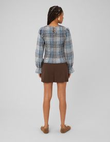 Blouse smock&eacute;e &agrave; carreaux
