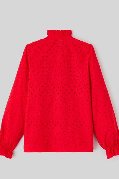 Chemise col montant broderie anglaise