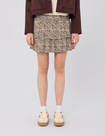 Jupe courte imprim&eacute;e &agrave; volants