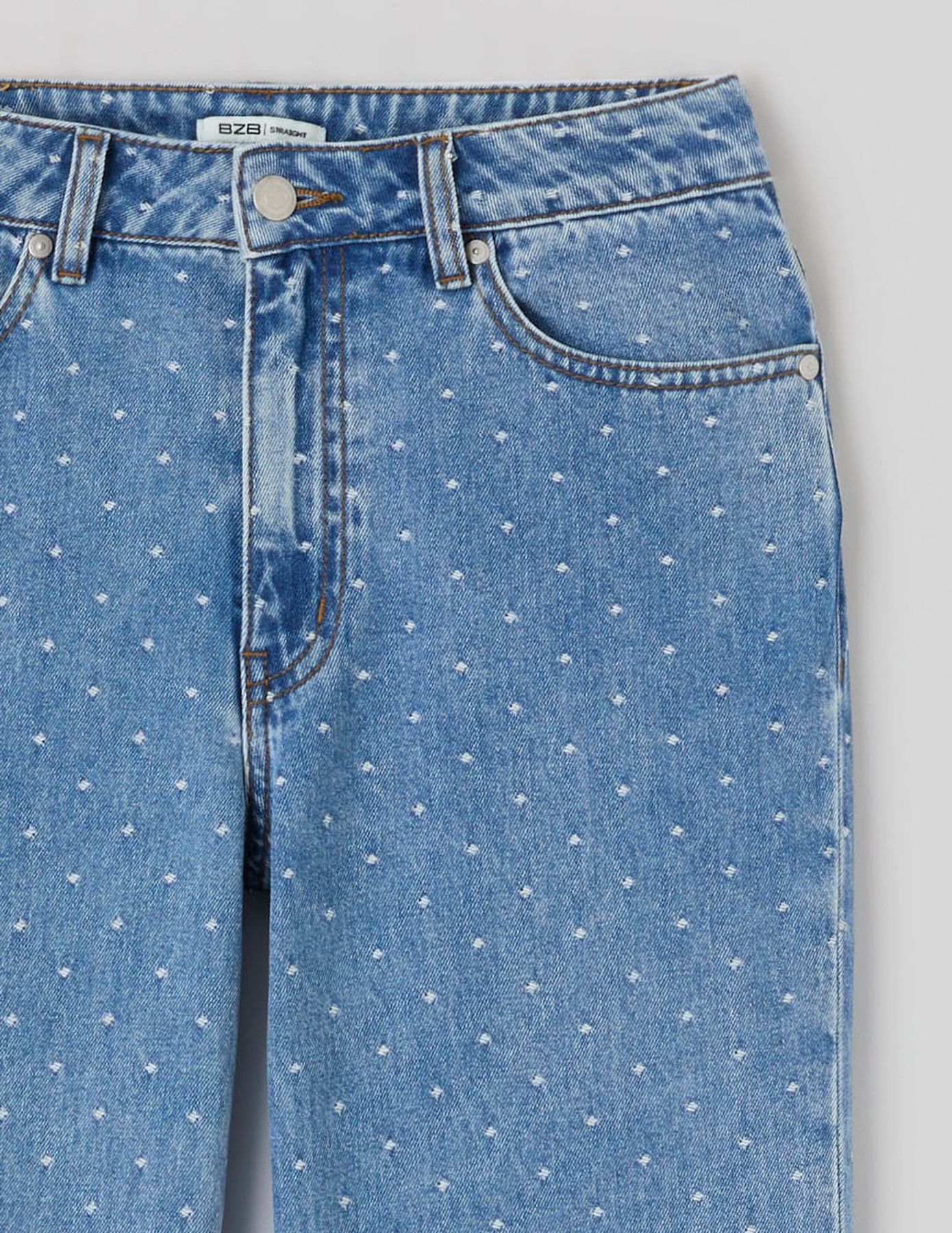 Jean straight brod&eacute; pois