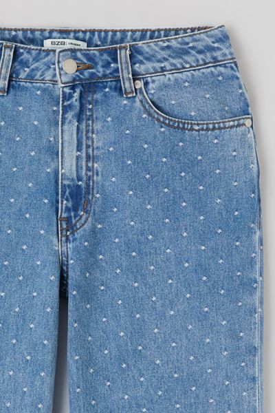 Jean straight brod&eacute; pois