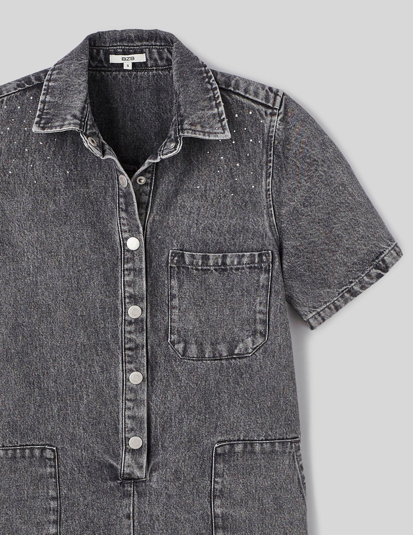 Combishort en jean &agrave; strass