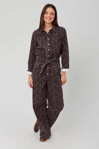 Combinaison en denim imprimé léopard