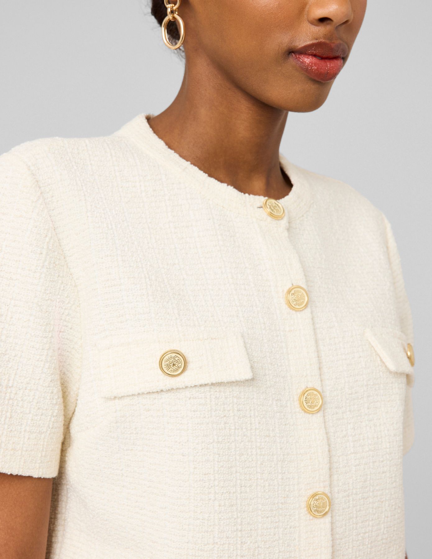 Top boutonn&eacute; en tweed