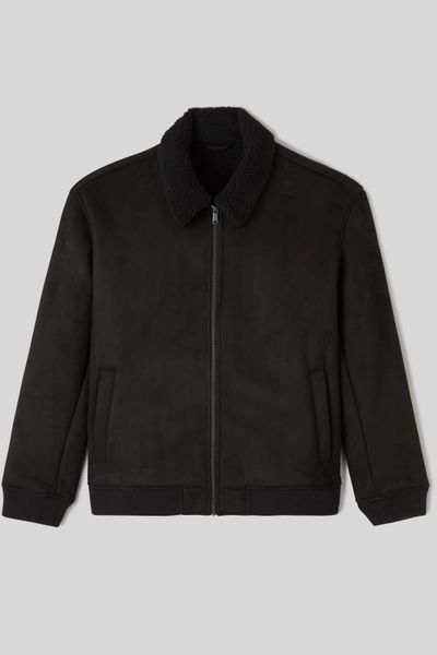 Blouson suedine zippé col sherpa