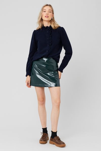 Blouse col montant en velours côtelé
