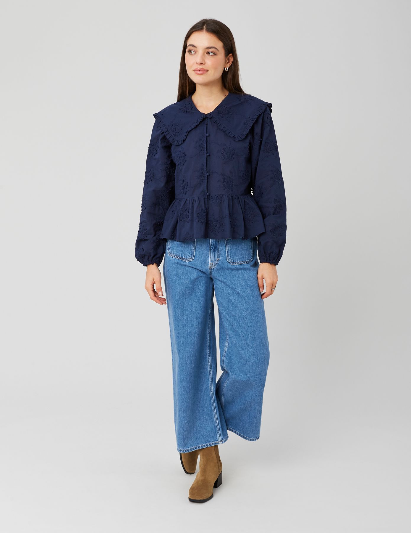 Chemise maxi col broderie 3D