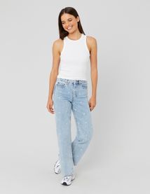 Jean straight brodé coeurs