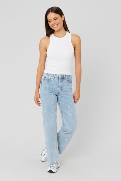 Jean straight brodé coeurs
