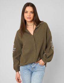 Chemise brod&eacute;e en gaze de coton