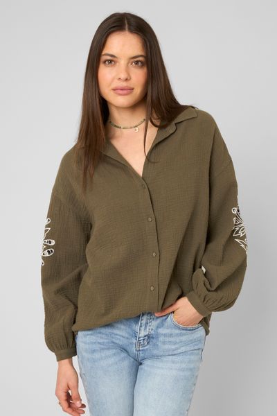 Chemise brod&eacute;e en gaze de coton