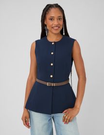 Gilet sans manches ceintur&eacute;
