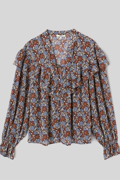Blouse imprim&eacute;e volant&eacute;e