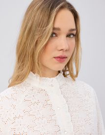 Chemise col montant broderie anglaise