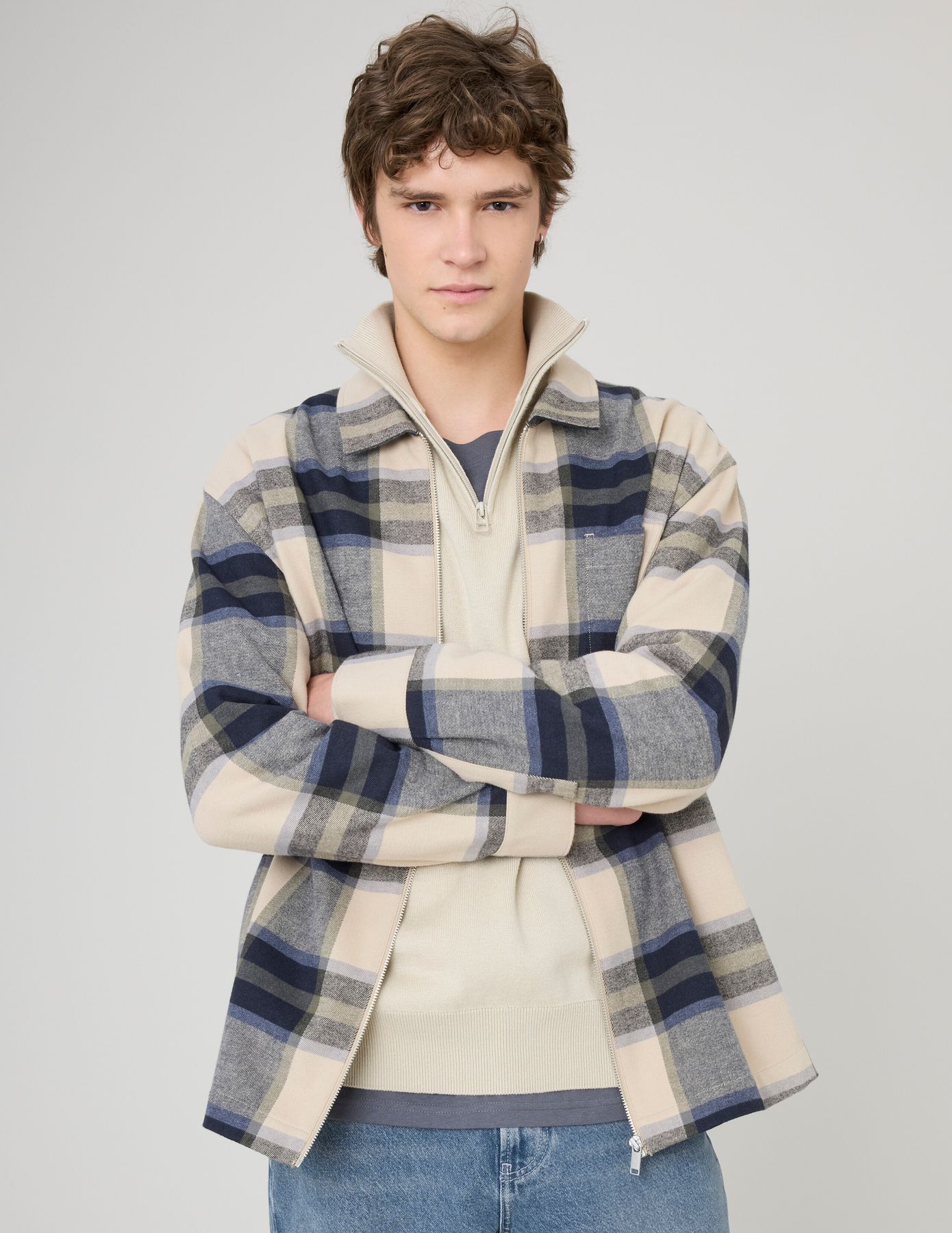 Surchemise à carreaux zippée