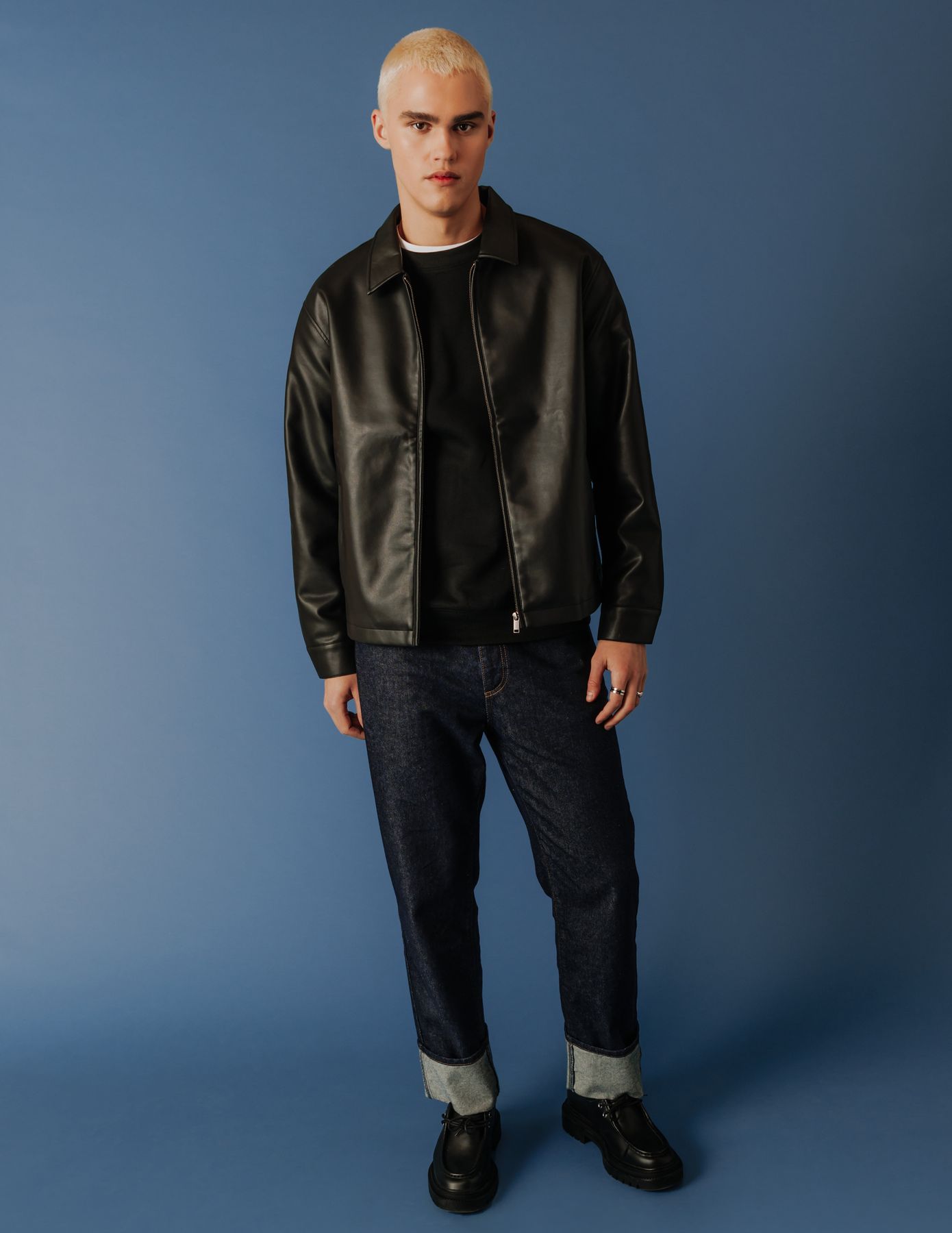 Blouson zippé en tissu enduit
