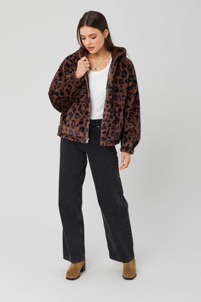 Blouson à capuche réversible imprimé léopard