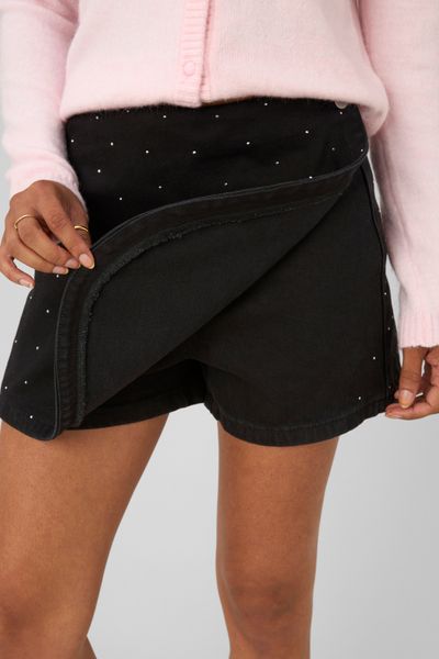 Jupe short &agrave; strass