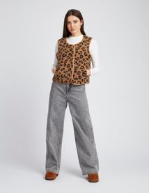 Gilet sans manches l&eacute;opard en sherpa