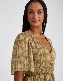 Robe longue imprim&eacute;e en polyester recycl&eacute;