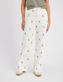 Pantalon velours brodé