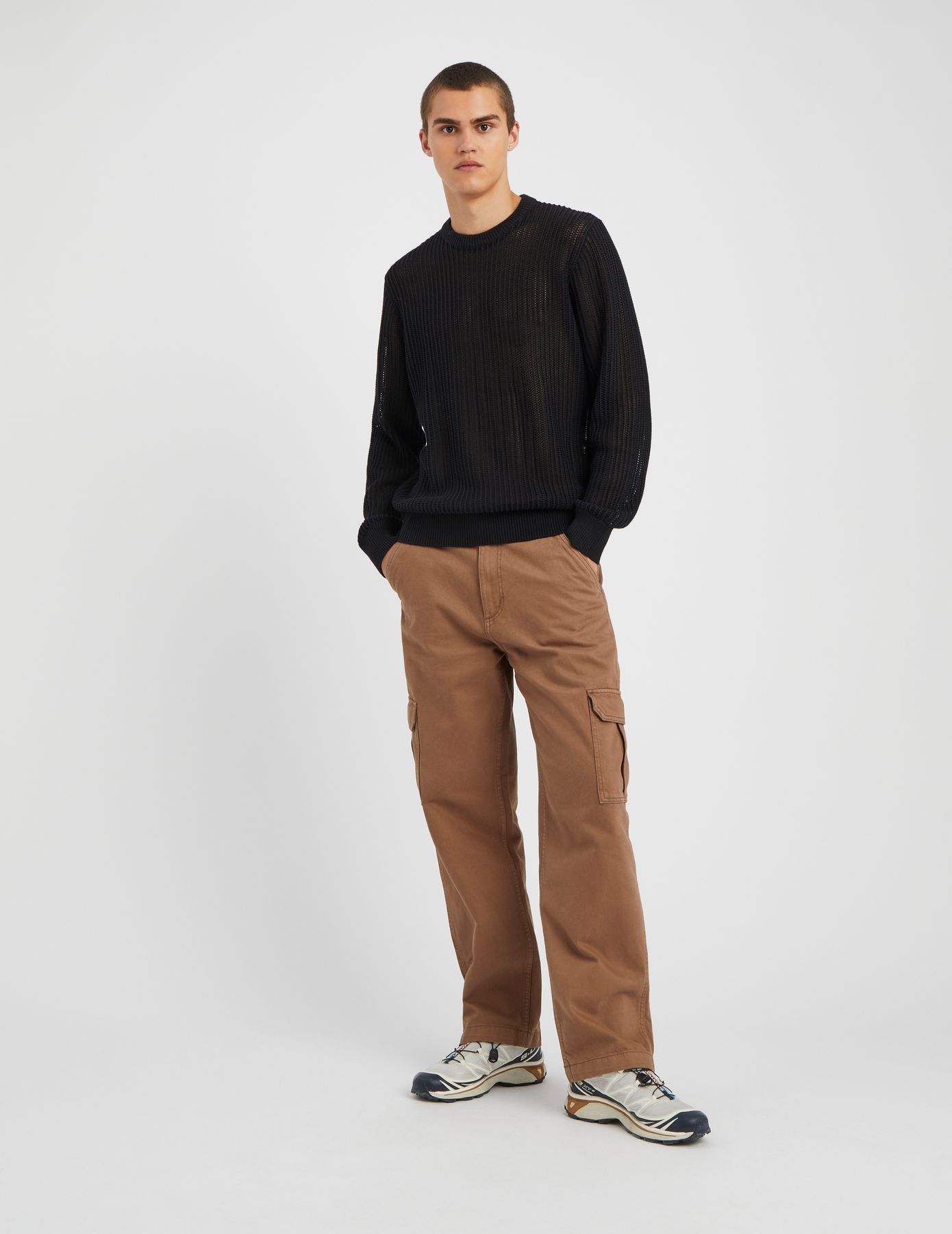 Pull col rond maille ajourée
