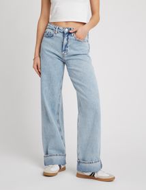 Jean wide leg à revers