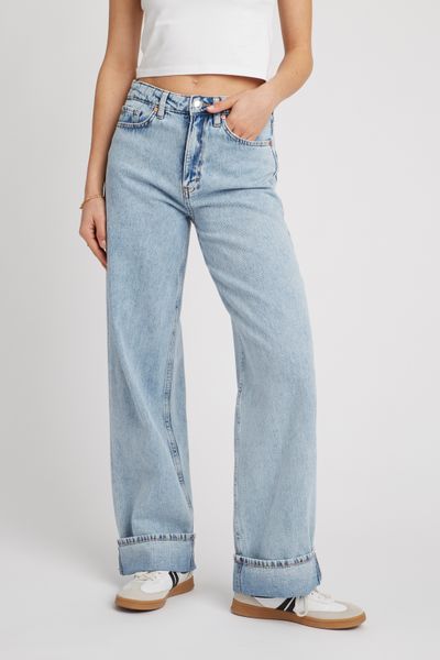 Jean wide leg à revers